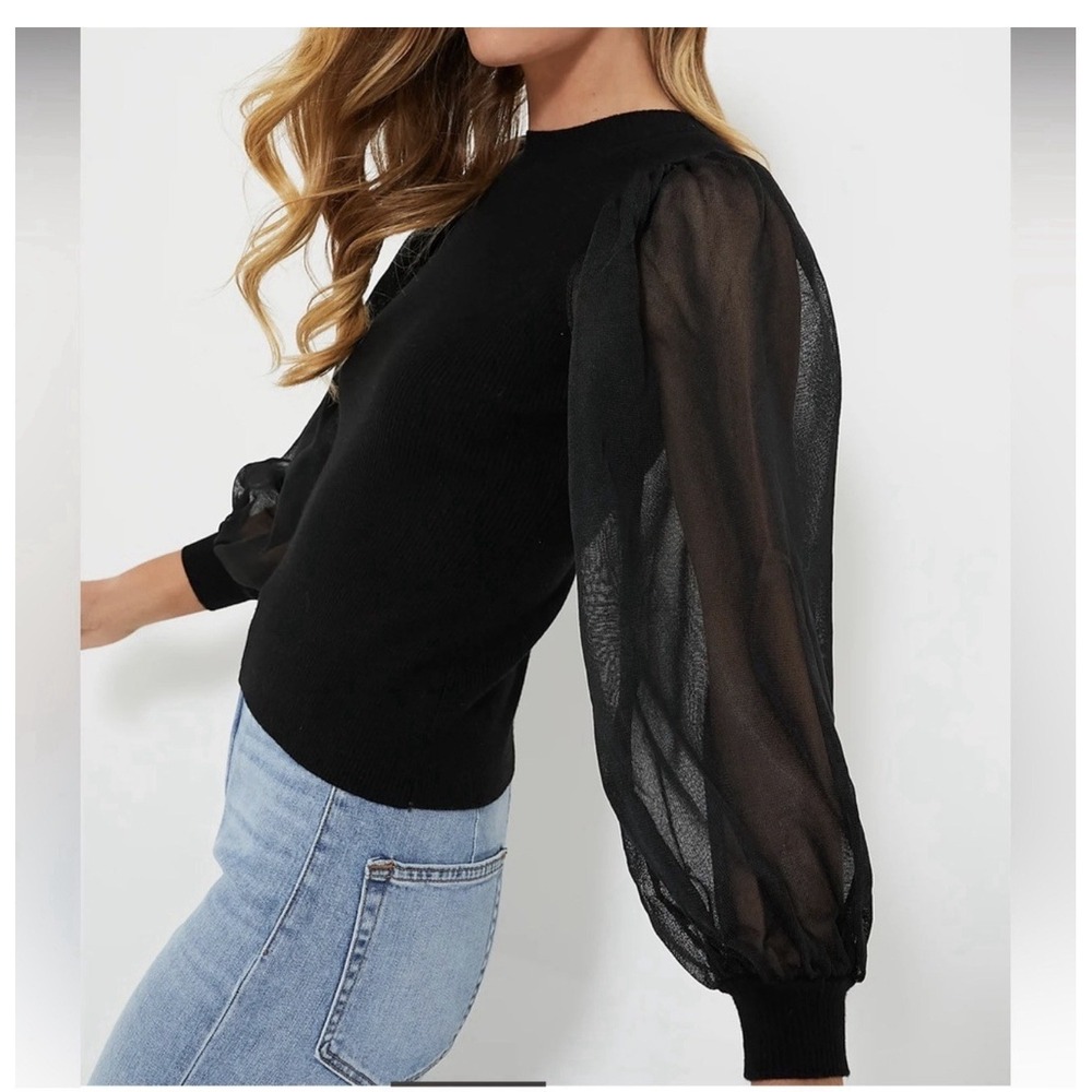 Tuckernuck Black Knit Betsy Blouse Top XXL (RUNS SMALL) Balloon Sleeve Fitted‎